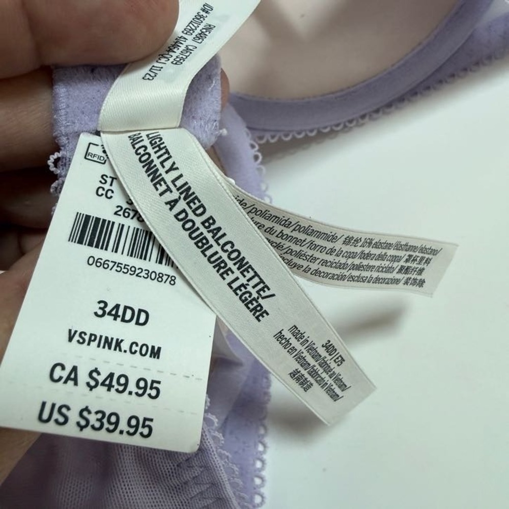 PINK by Victoria's Secret Balconette Bra Purple Women 34DD Heart Pattern New! - Picture 4 of 5